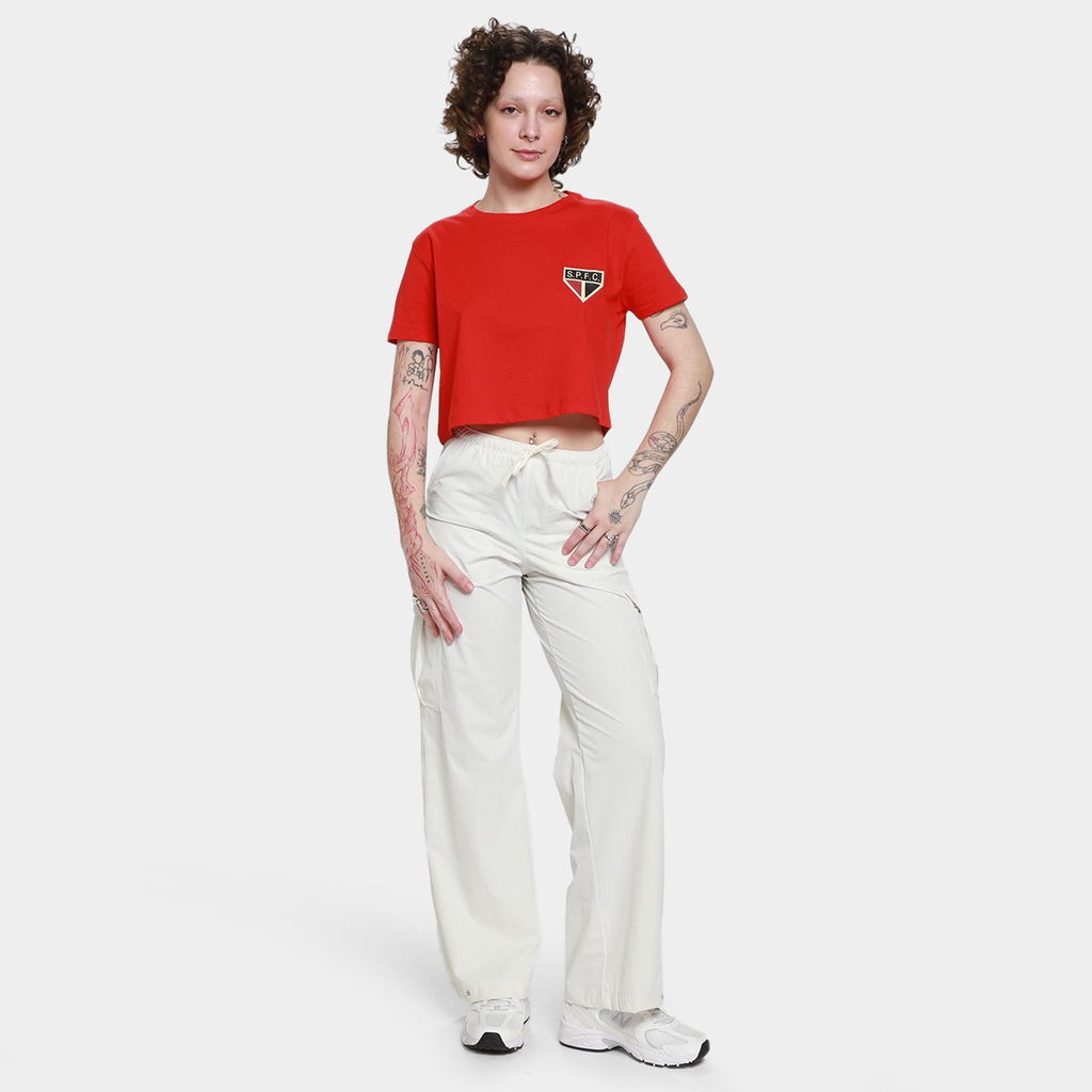 Camiseta São Paulo Cropped Oversized Raízes Feminina Surf Center