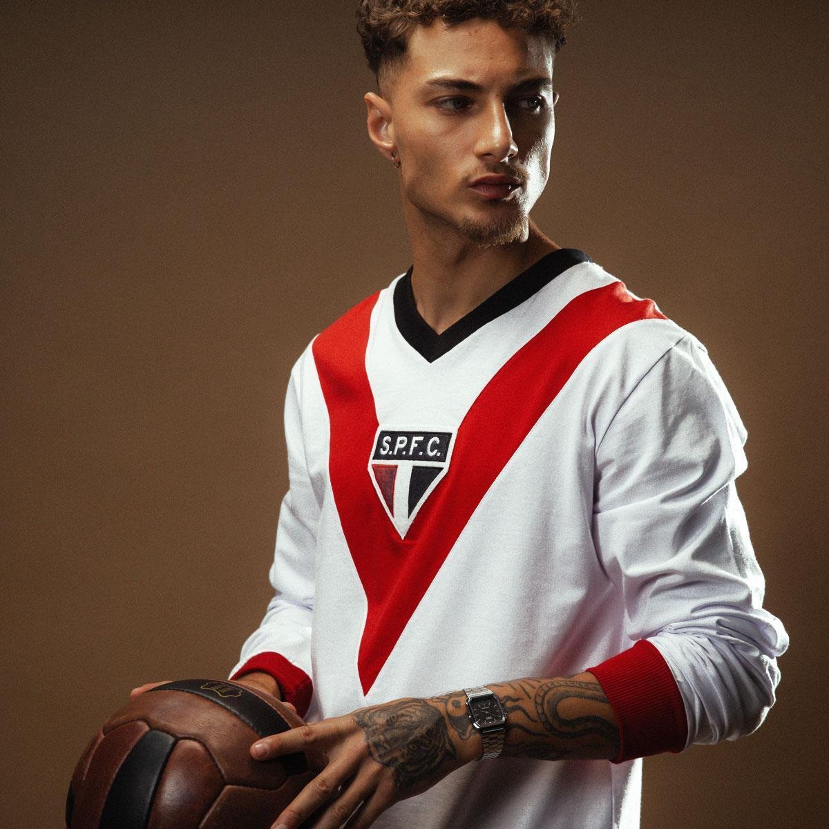 SPR São Paulo 1930 Manga Longa Camisa Retrô Masculina